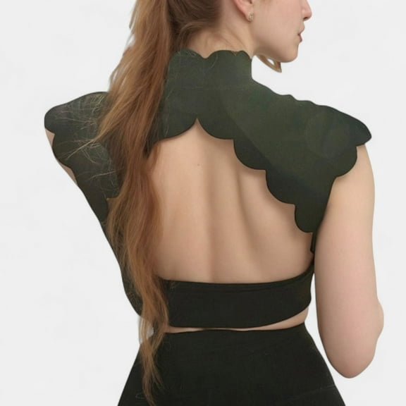 Women's Scallop Edge High Neck Cropped Top with Cap Sleeves and Open Back Detail - Medium, Black