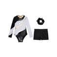 thumbnail image 5 of Doomiva Kids Girls Gymnastic Leotard Dance Biketard Unitard Bodysuit with Tumbling Athletic Shorts Scrunchies Set A White&Black 6, 5 of 7