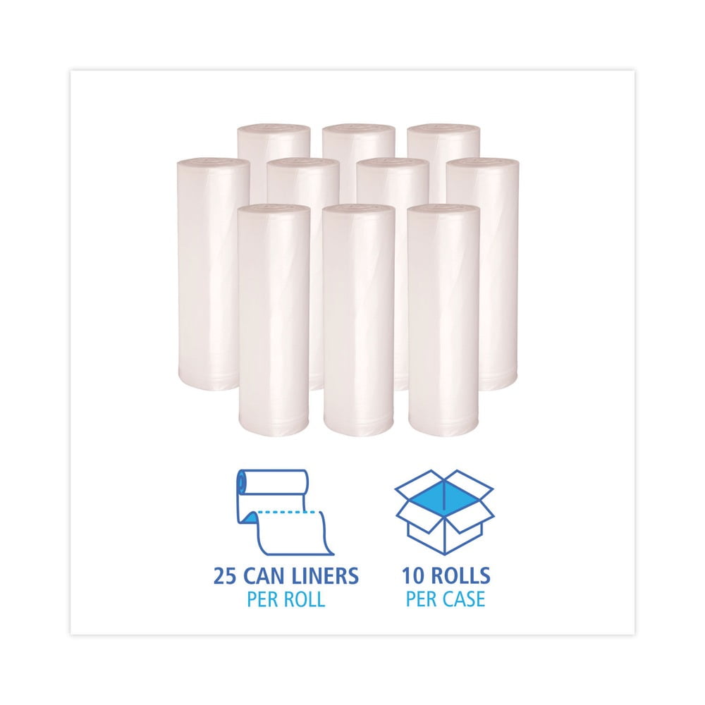 Boardwalk High-Density Trash Bags, 33 gal, 14 microns, 33" x 38", Natural, 25 Bags/Roll, 10 Rolls/Carton