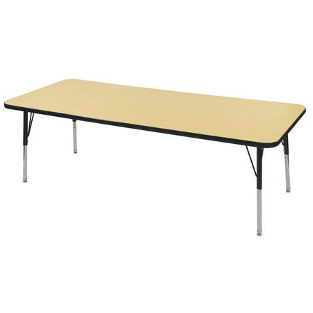 24in x 72in Rectangle Everyday T-Mold Adjustable Activity Table Maple/Black - Standard Swivel with Six 12in Stack Chairs Navy - Swivel Glide