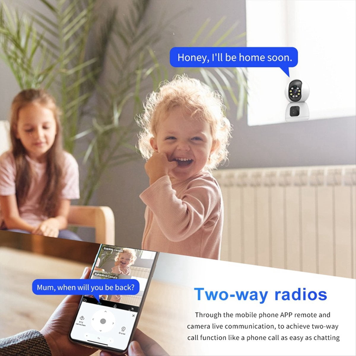 1080P HD WiFi IP Camera Dual Lens Dual Screen Baby Monitor Home Security Camera PTZ Auto Tracking CCTV