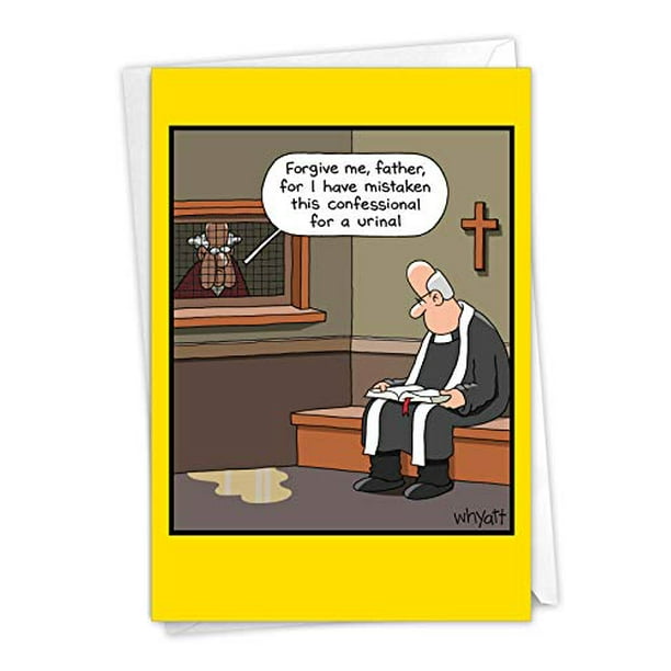 NobleWorks, Urinal Confession - Elderly Funny Birthday Card with Envelope -  Grandpa's Birthday, Funny Cartoon Notecard for Father C7328BDG 
