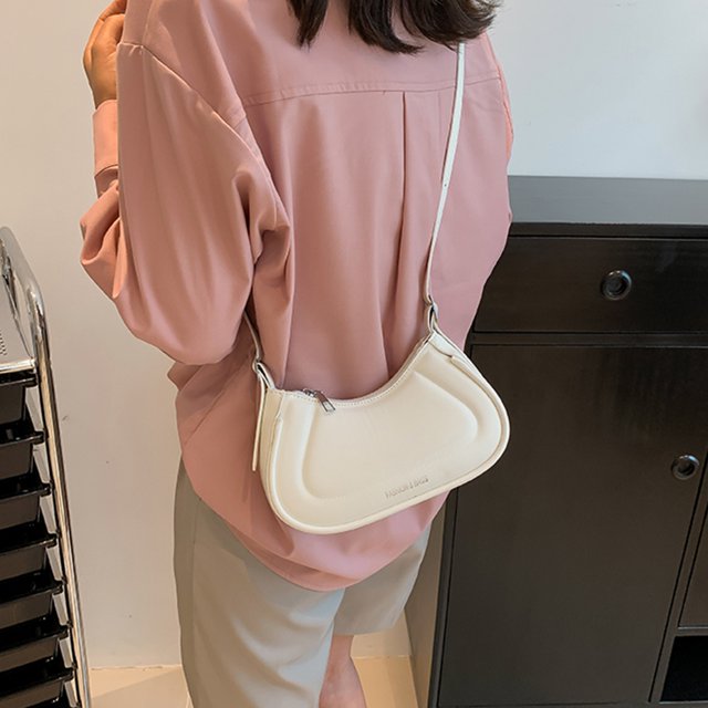Bolso de hombro para mujer, Bolso cruzado de PU, elegante Bolso de media luna, embrague femenino (blanco)