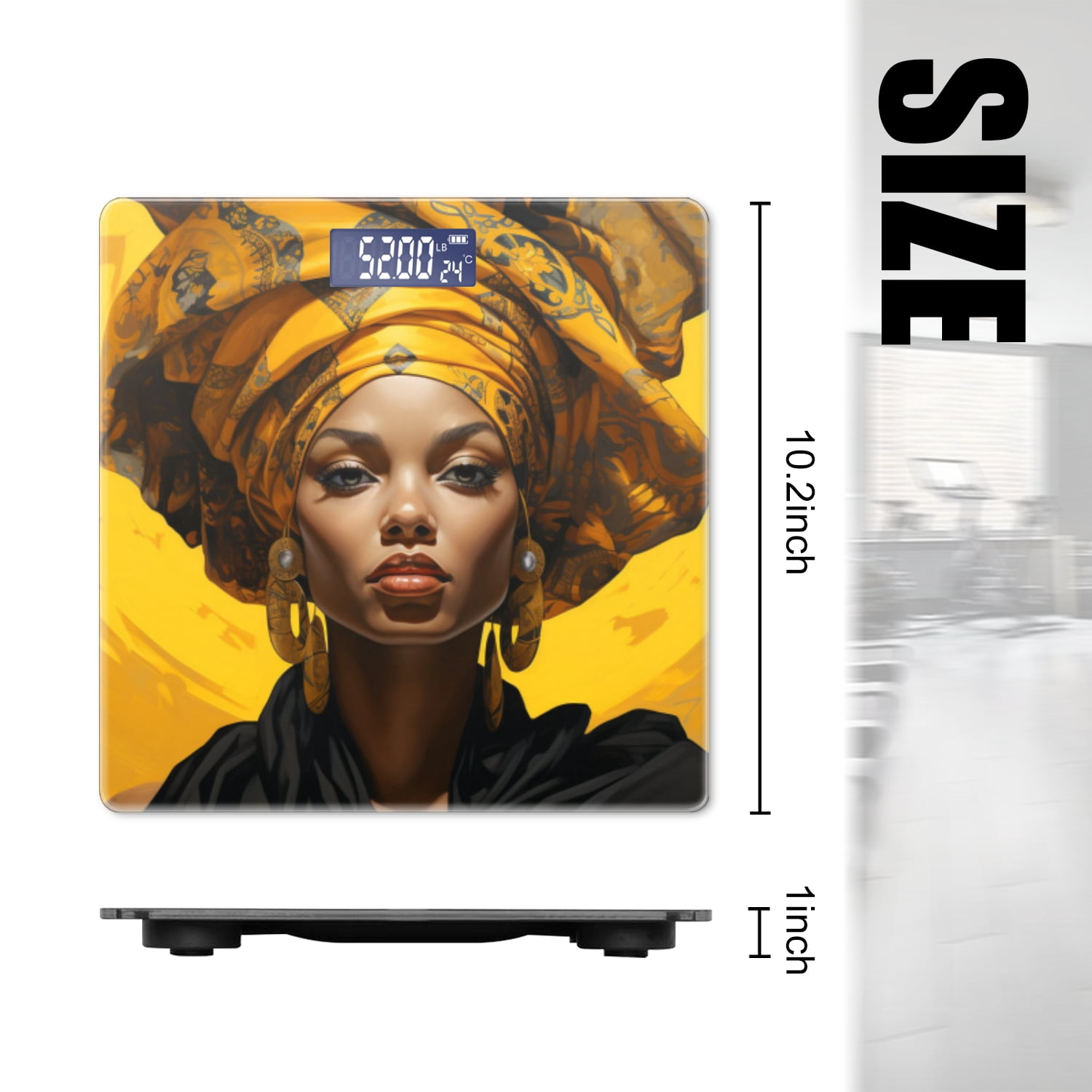 High Precision Body Weight Scale Smart Bathroom Scales with Large LCD Display(400lbs),Decorative for Bedroom-Beautiful Woman Wearing Intricate African Turban