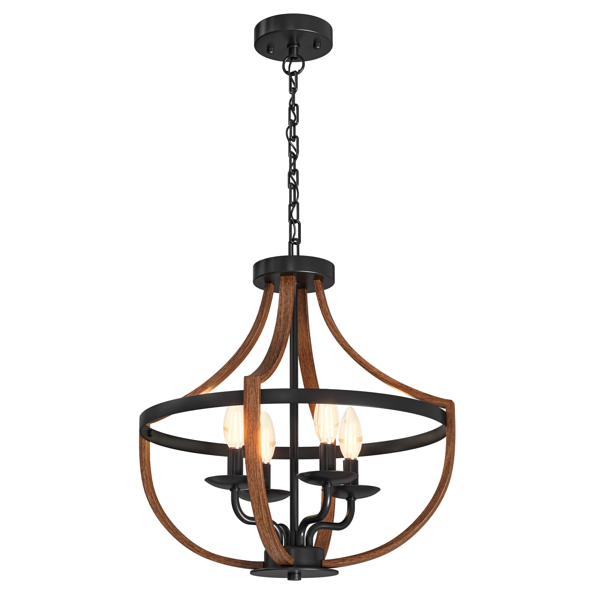 Uforic 16.5" Ebony Wood Chandelier, Adjustable Country Fixture, Five-Light Pendant