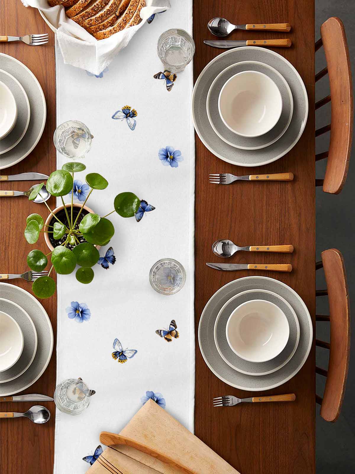 nqOlkjepod Butterflies Floral Table Runner 60 Inches Long Farmhouse Dress Scarves, Country Plants Wildflower Leaves Dining Tablerunner for Coffee Table/Kitchen Island/Party Décor, 13" x 60"