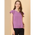 thumbnail image 2 of INSPIRE CHIC Blouse à Manches Courtes Col en V pour Femmes, Décontractée pour le Travail, Violet Foncé Rougeâtre TG, 2 of 6