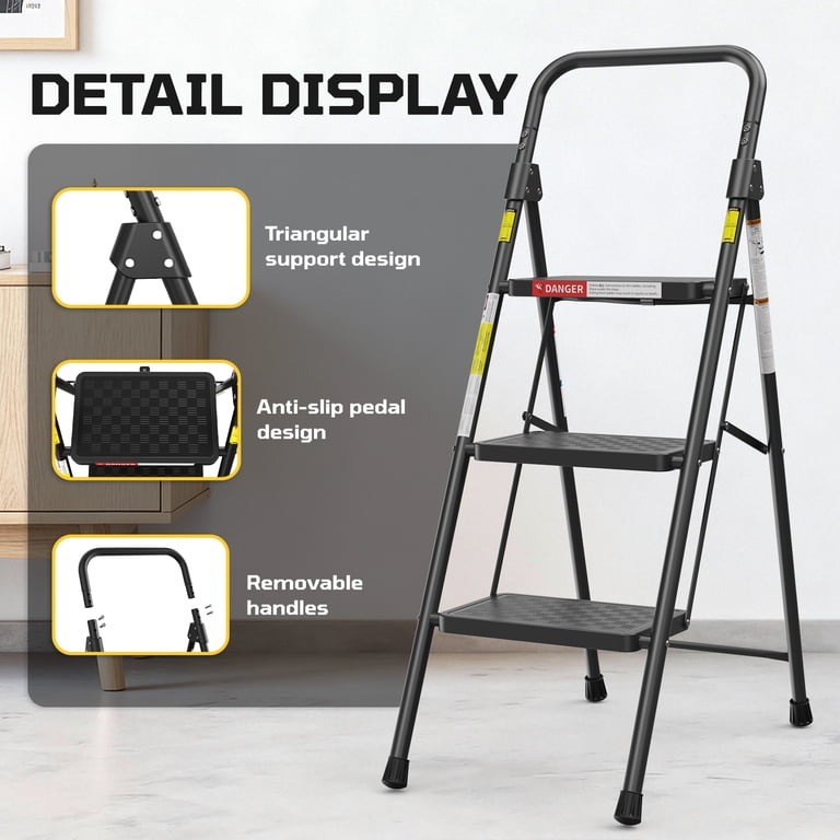Asoopher 3-Step Folding Ladder with Handrail photo 4