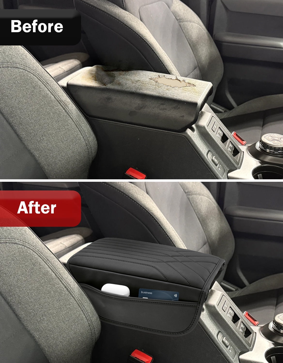 KBH Center Console Armrest Cover for Ford Bronco Accessories 2021-2026 2/4-door with Side Pockets, Leather Middle Console Lid Protector Cushion Pad