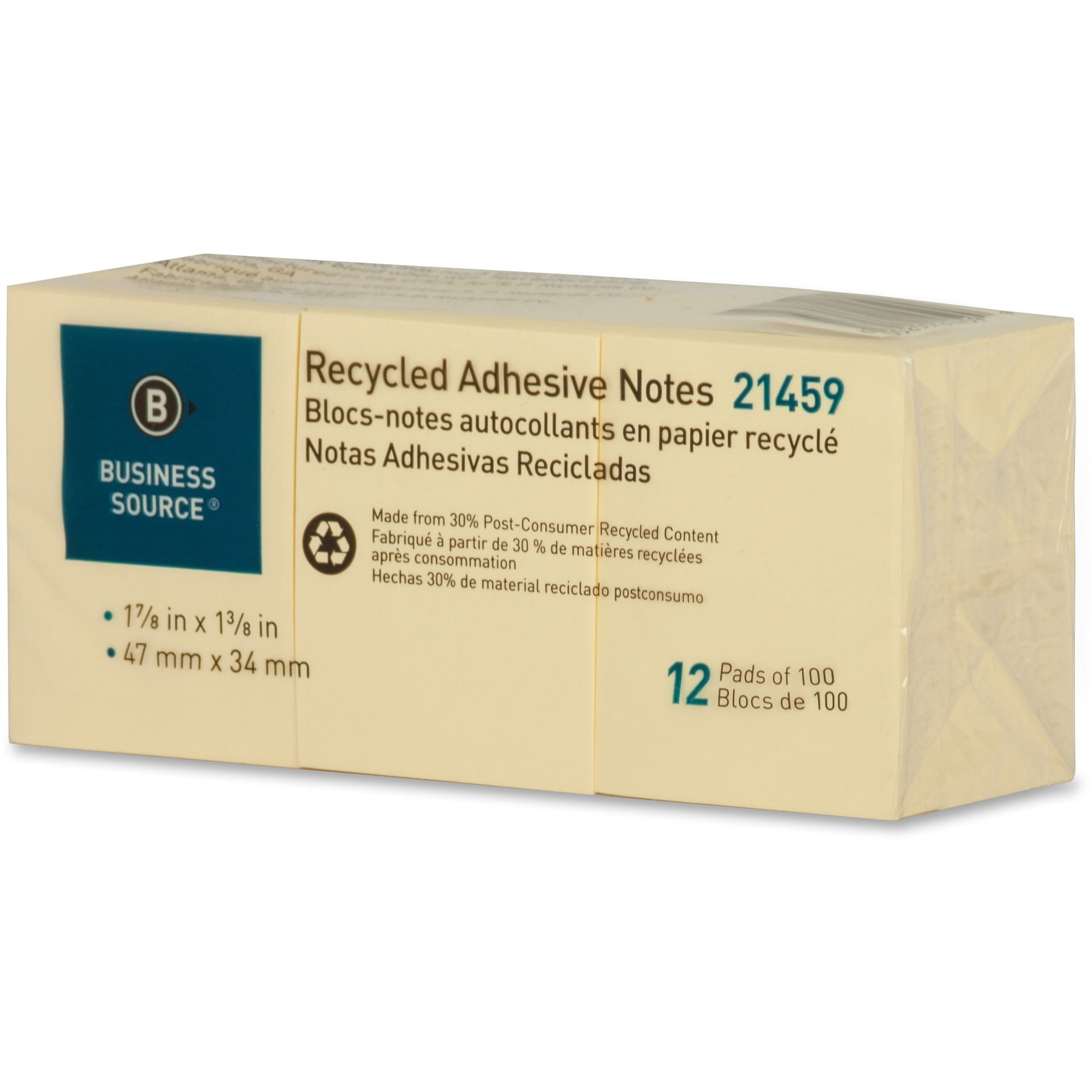 Business Source, BSN21459, Yellow Adhesive Notes, 12 / Pack, Yellow