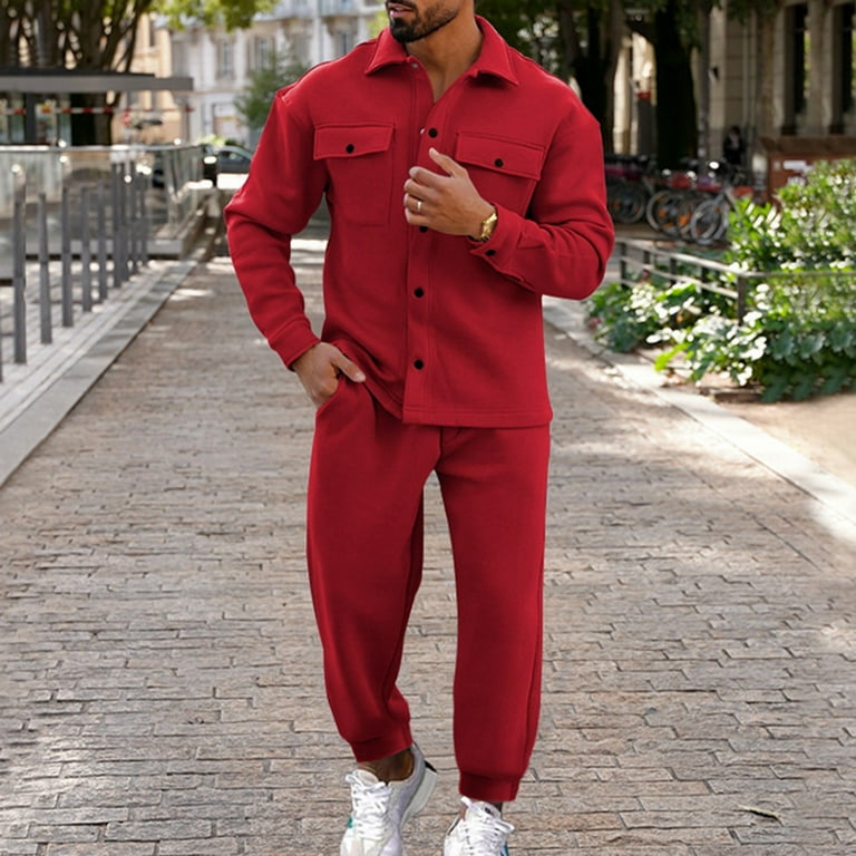8QIDA Men s Suit Pants with Vest Men Sweat Suits Men 2 Piece Light Weight Men s Casual Ring Print Jacket Pant Set Two Piece Sweatsuits Pocket Coat Red Xxl Walmart