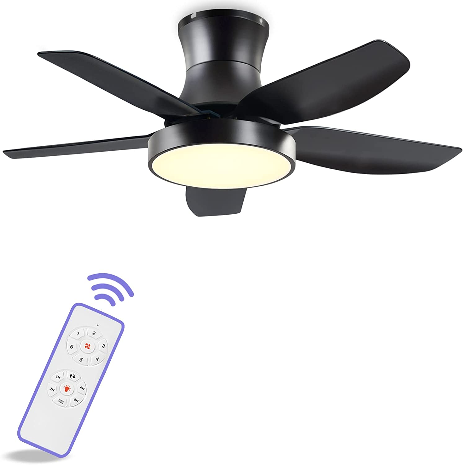 Black Flush Mount Ceiling Fan With Light | Shelly Lighting