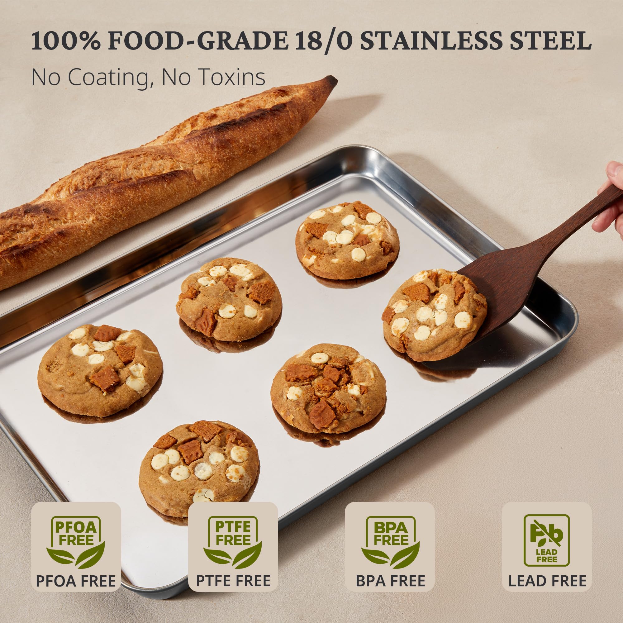 HONGBAKE Stainless Steel Baking Sheet Set of 3, Non Toxic Uncoated Cookie Sheets for Baking, Heavy Duty Baking Sheet Pans for Oven & Toaster, 9/12/16 Inch, Grey