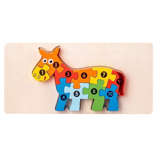 Juguetes educativos cognitivos de madera para educación temprana para niños, rompecabezas estéreo 3D con formas de animales de madera que se acumulan y combinan