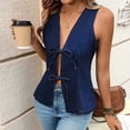 thumbnail image 6 of Women's V Neck Sleeveless Up Tank Top Cami Bodysuit Casual Solid Color Fashion Essential for Daily Wear Beach Vacation Outfits | Aestivo,Dark Blue XL, 6 of 8