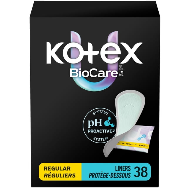 Kotex BioCare Daily Liners, Wrapped, Light Absorbency, Regular Length, 38 Count