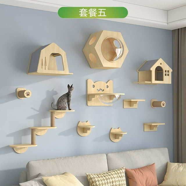 Wall-mounted cat climbing frame solid wood wall-mounted cat jumping platform cat scratching board wall jumping platform cat Wall nest cat scratching post grinding