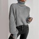 thumbnail image 2 of Gibobby Suéteres mujer, Suéter de cuello alto para mujer, de punto trenzado, de color sólido, de punto(Gris,XG), 2 of 4