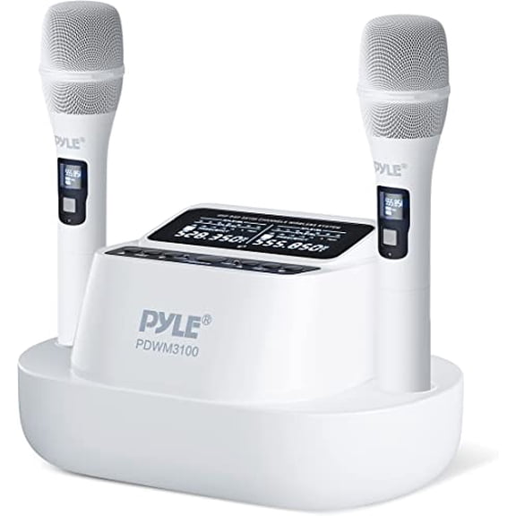 Pyle UHF Wireless Microphone System - Dual Professional Rechargeable Cordless Handheld Mic, 2100 Channel Receiver, Auto Scan - for Home Karaoke, Meeting, Party, DJ, Conference, Stage, KTV