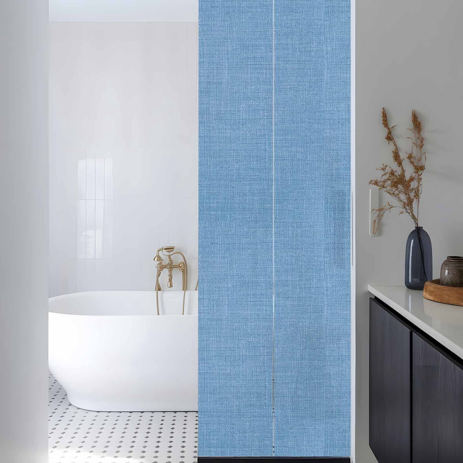 Reusable Static Cling Window Tints, Blue Window Privacy Film Frosted, Farmhouse Burlap Solid Blue Color Modern Linen Texture Heat Control Windows Films for Offices, Balcony, 29.5 x 118 Inches