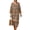 American Tribal Print Cyan Brown, variant on Ink Painting Mountain House Tiger Print Women's Tunic Dress 3/4 Sleeve V-Neck Loose Fit Midi Linen-Like Dress Lightweight Breathable Beach Casual Sundress, 3XL