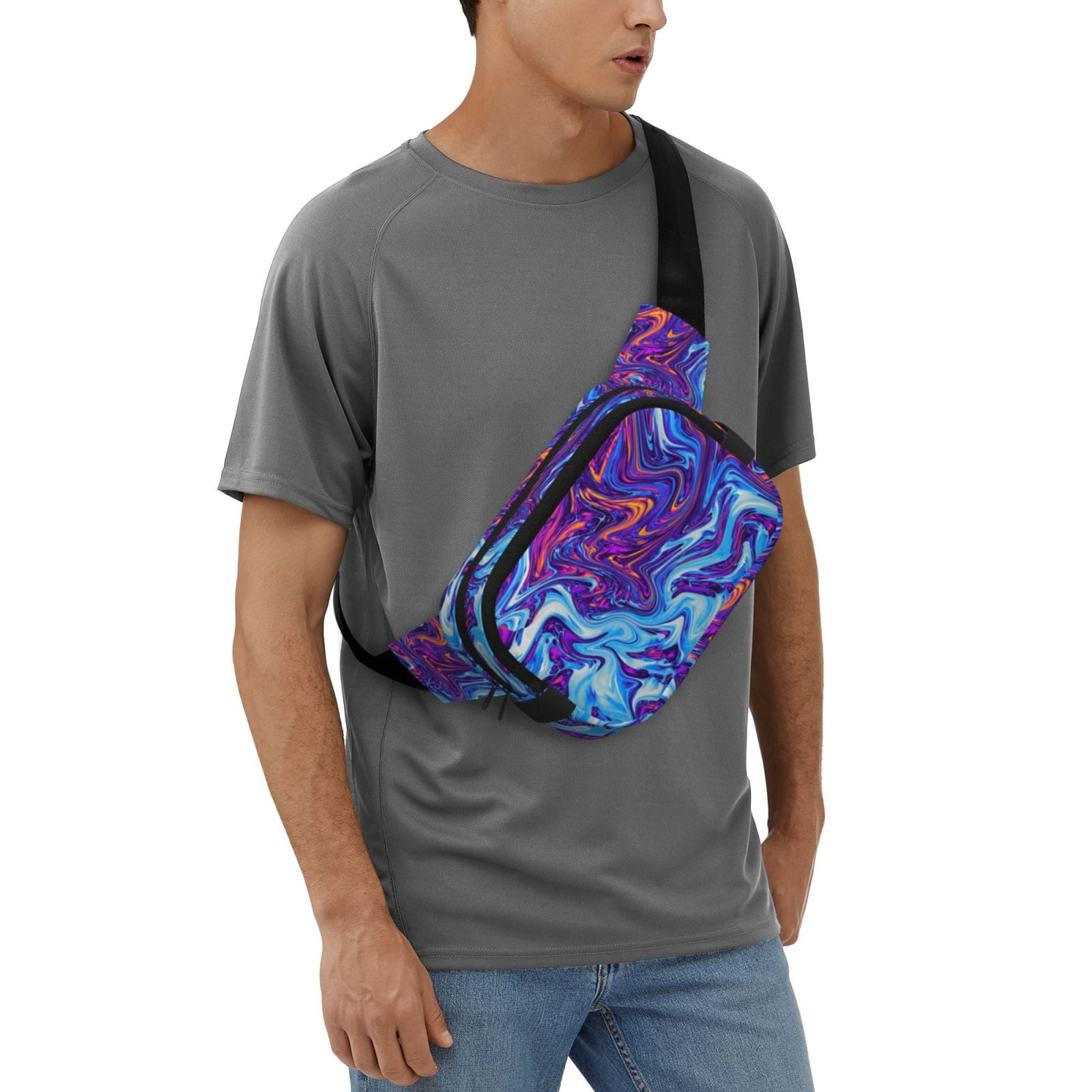 Picia Swirl Print Blue Purple Print Square Double-Layer Waist Bag Mini Adjustable Waist Belt Bag Exercise Running Travel Hiking