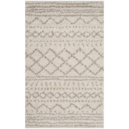 SAFAVIEH Arizona Teagan Geometric Striped Shag Area Rug, Ivory/Beige, 8