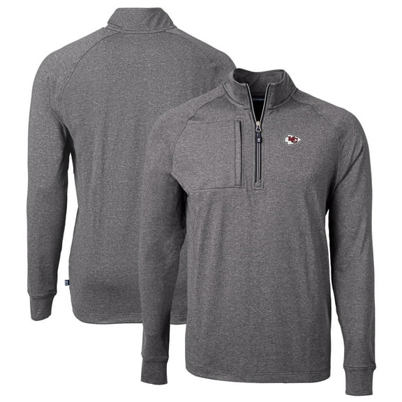Men's Cutter & Buck Heather Black Kansas City Chiefs Big & Tall Adapt Eco Knit Quarter-Zip Pullover Top