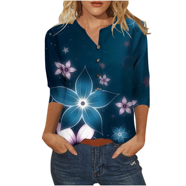 Blouses et Hauts pour Femmes Mode Manches Trois-Quarts Rétro Col en V Imprimé de Pâques Hauts Amples Blouse Hauts et Blouses Aguichant Manches 1/2 pour Femmes