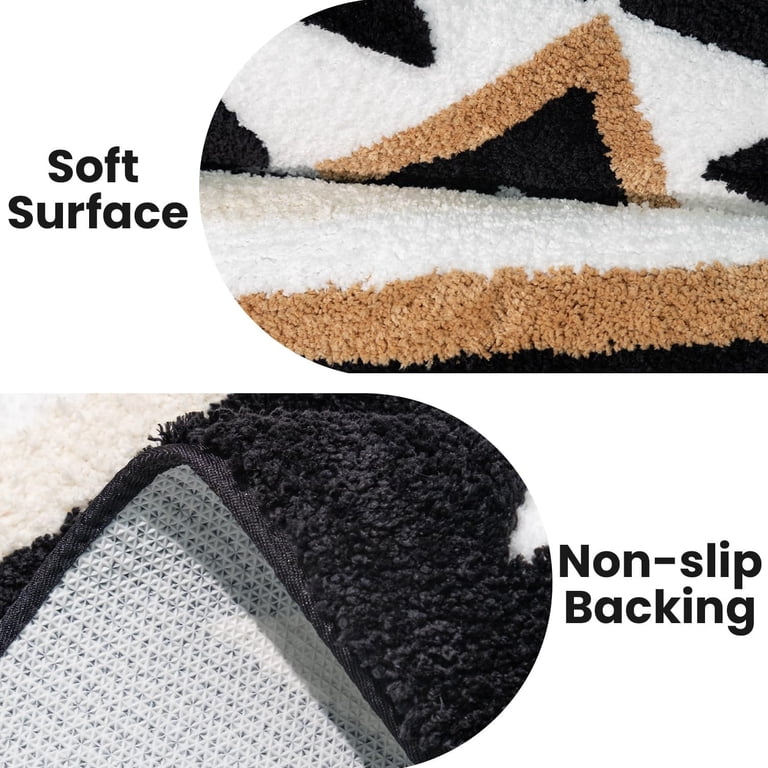 Black Boho Bathroom Rug - 16x24 Aztec Non-Slip Microfiber Bath Mat For Shower & Kitchen