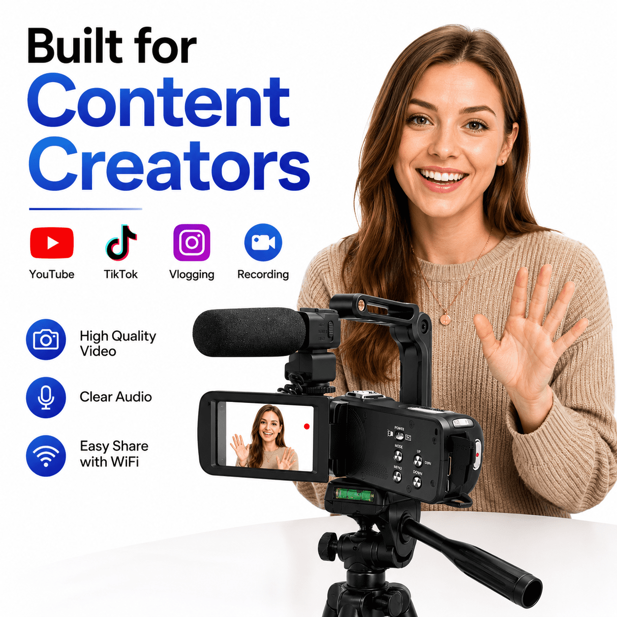 Acuvar 4K Video Camera Camcorder 48MP Auto Focus Vlogging Camera for YouTube 60FPS 18X Zoom Digital Camera WiFi, Mic, Stabilizer, 2 64GB SD Cards, 50" Tripod, Case, Dual Charger, Card Reader, Remote
