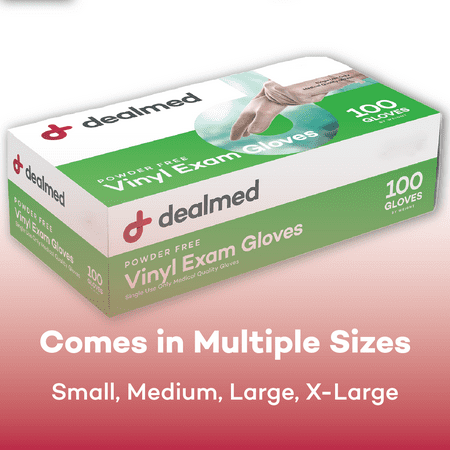 Dealmed Vinyl Medical Exam Gloves, Disposable, Non-Irritating, Latex-Free for First Aid and Medical Facilities, Clear (Large, Box of 100)