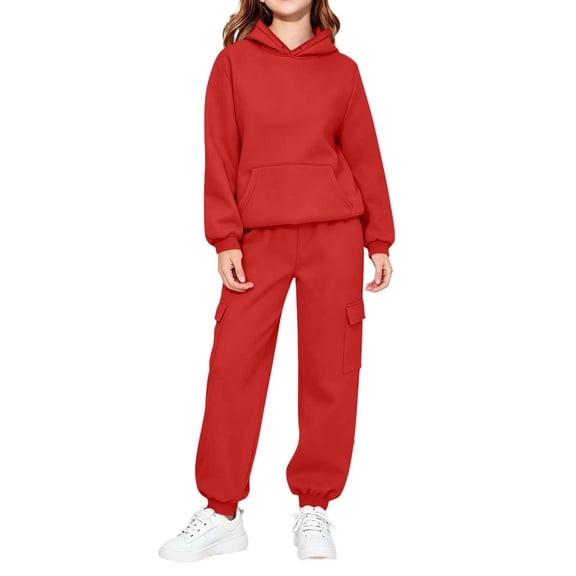 Atogsazn Kids Boys Girls Jogger 2 Piece Clothes Set Childrens Oversized Hoodies & Sweatpants Outfit Outerwear Red 5-6 Years Fashion