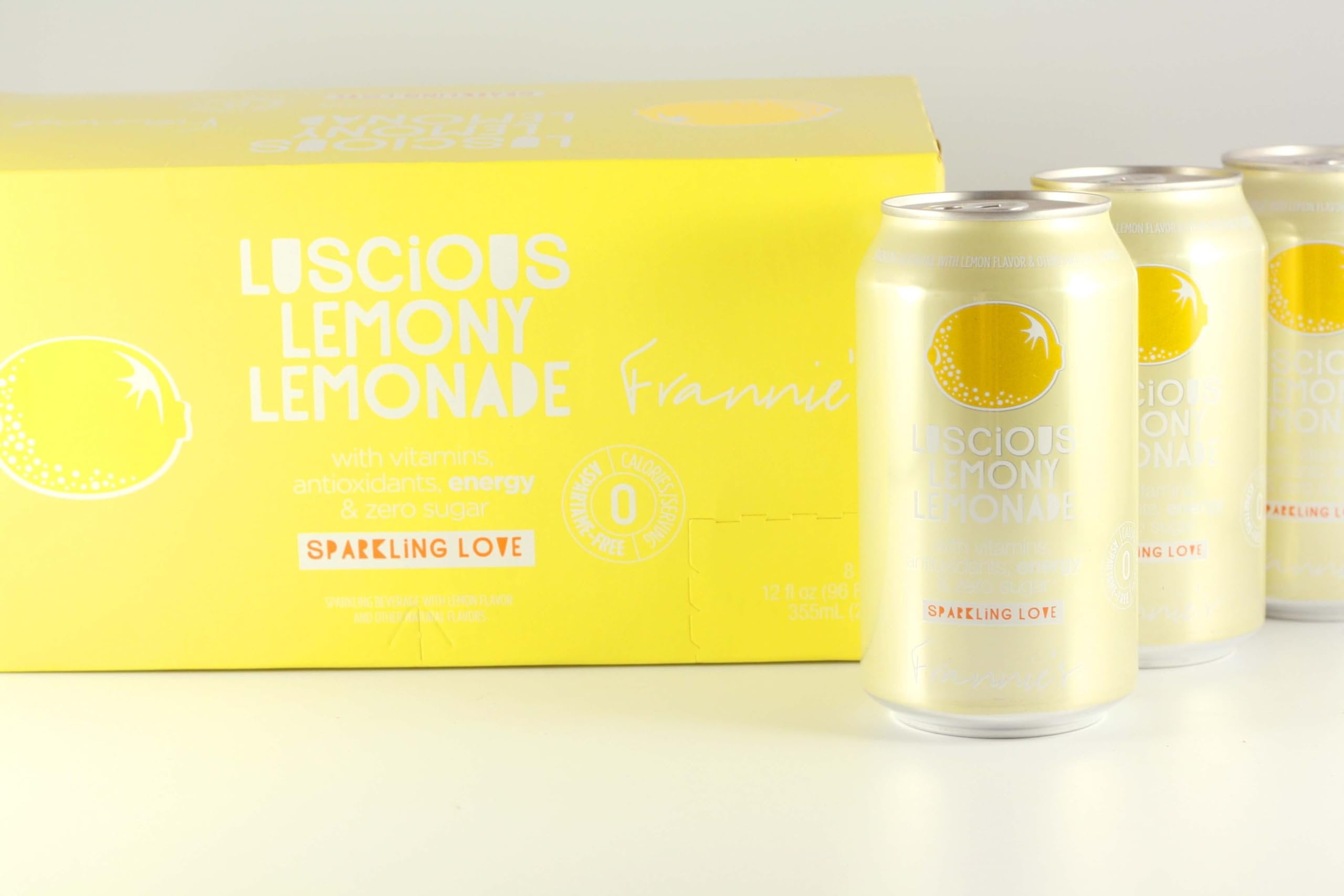 KauffmanTreats Frannie Sparkling Beverage- Zero Calories & Sugar, Aspertame Free: 24-Ct Case 12 Oz. Cans Luscious Lemonade
