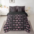 thumbnail image 2 of Manfei Girls Bow Bowtie 7-Piece Bedding Comforter Set,Bow Knot Ribbon King Bedding Sets,Pink Black Bed Sheets For Princess,Ultra Soft Home Decor Reversible, 2 of 8