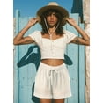 thumbnail image 4 of Ma Croix Womens Premium Linen Shorts with Drawstring Pocket Details Comfy Elastic Waist Pull-On Shorts, 4 of 5