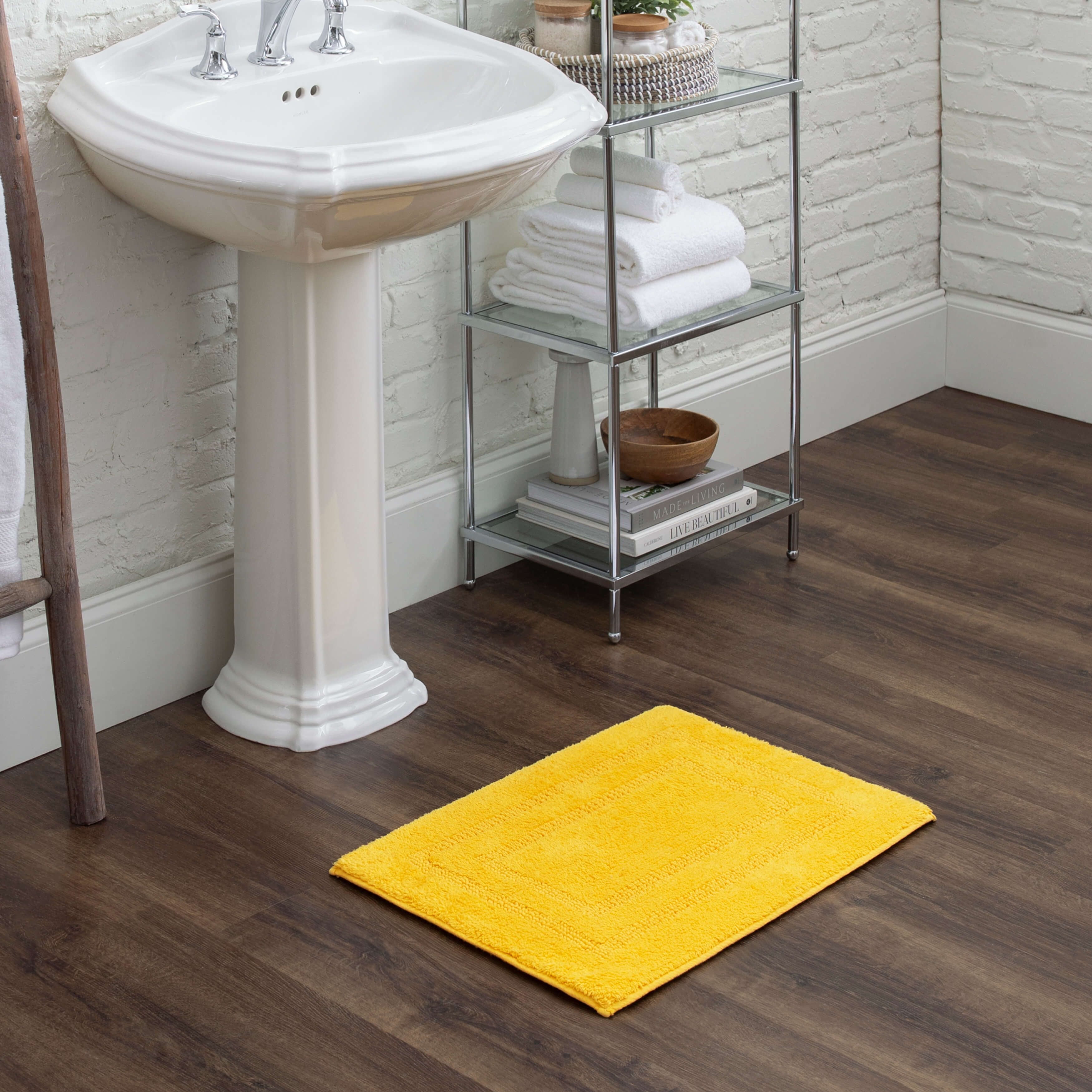Mohawk Cotton Bath Mat Soft Absorbent Quick Dry Machine Washable Bathroom Mat, Yellow, 17" x 24"