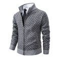 thumbnail image 2 of ZCFZJW Full Zip Mens Sweaters Cardigan Knitted Long Sleeve Fall Winter Warm Plaid Sweater Men's Workout Dress jacket with Pockets Gray XL, 2 of 5