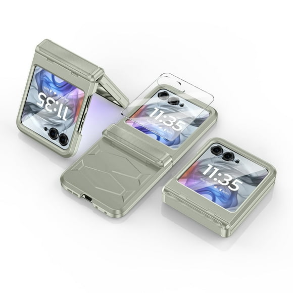 Oupeigar para Motorola Razr 2026/2025/2024 Funda de Smartphone Tipo Armadura, Protector de Pantalla Integrado y Protección de Bisagra a Prueba de Golpes Funda de Smartphone Todo Incluido-titanio