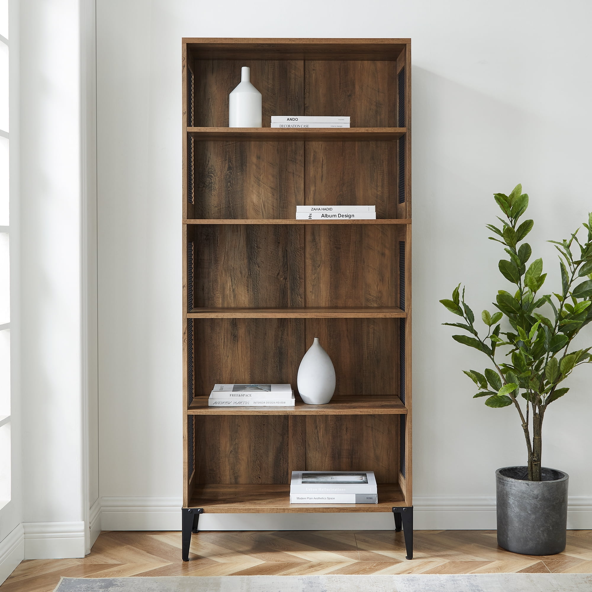 Parkview 5-Tier Metal & Wood Veneer Bookshelf