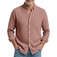 thumbnail image 2 of Men's Casual Long Sleeve Waffle Knit Button Down Solid Color Pocket Shirt for Spring Fall Casual Style,Watermelon Red,2XL, 2 of 4
