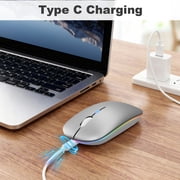 SANPTENT LED Wireless Mouse, Slim Rechargeable Silent Mouse, 2.4G Portable USB Optical Computer Mice with USB Receiver - Silver
