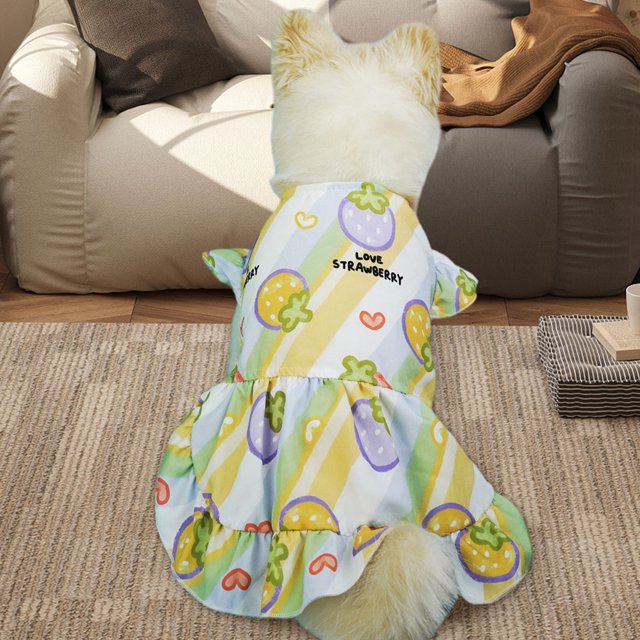 CBFFDC Pet Apparel Floral Princess Pet Outfit Fruit Pattern Comfortable Summer Puppy Clothing