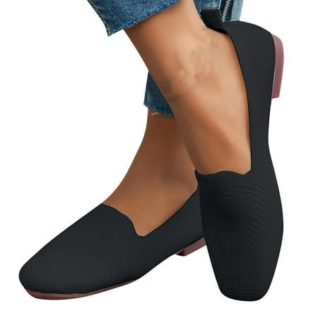 Round Toe Women Flat Shoes Slip on Girls Dress Black Ballet Flats Black 6.5