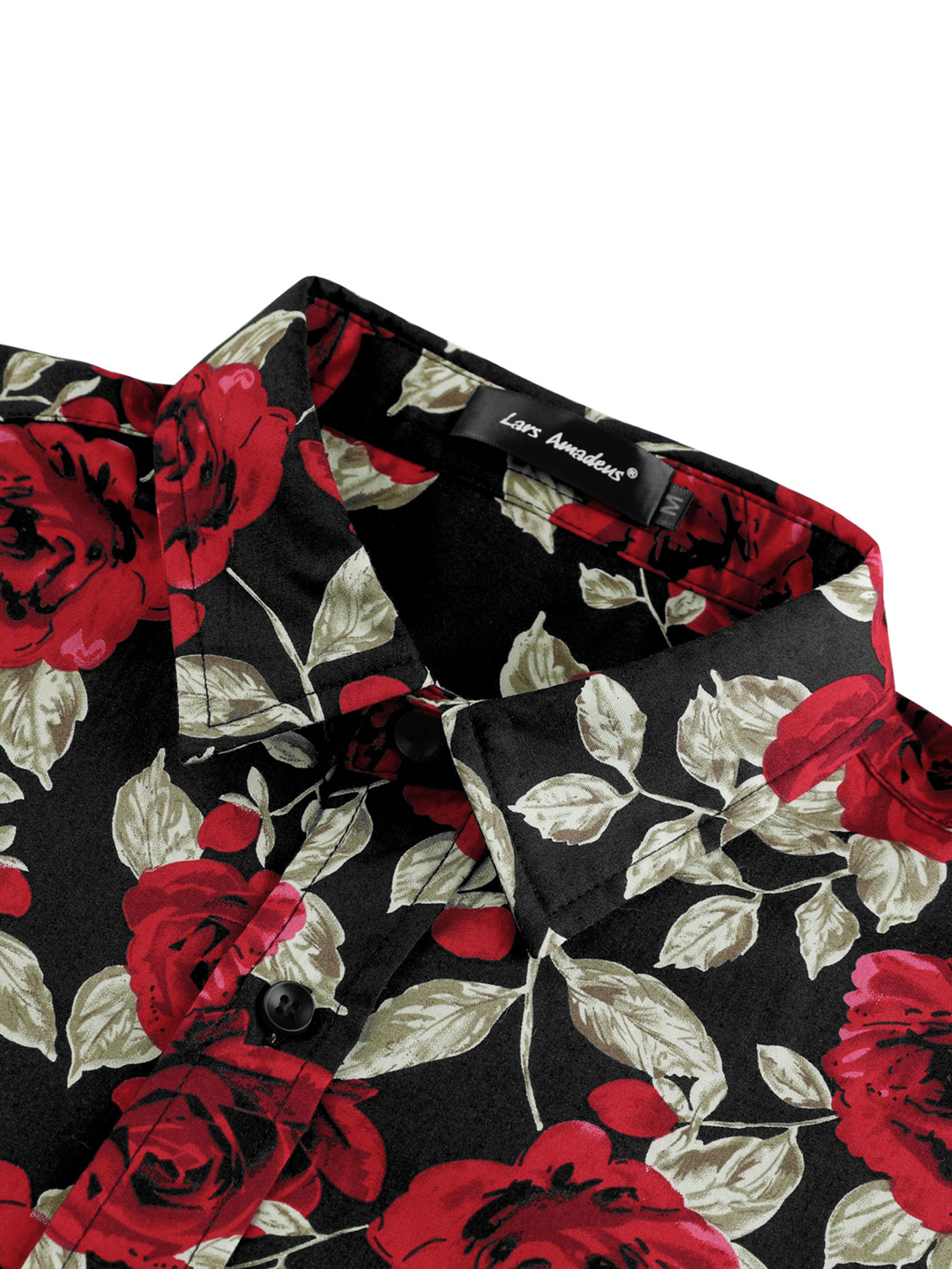 MODA NOVA Big & Tall Men's Floral Point Collar Long Sleeve Hawaiian Shirt Black Rose 3XLT - image 4 of 6