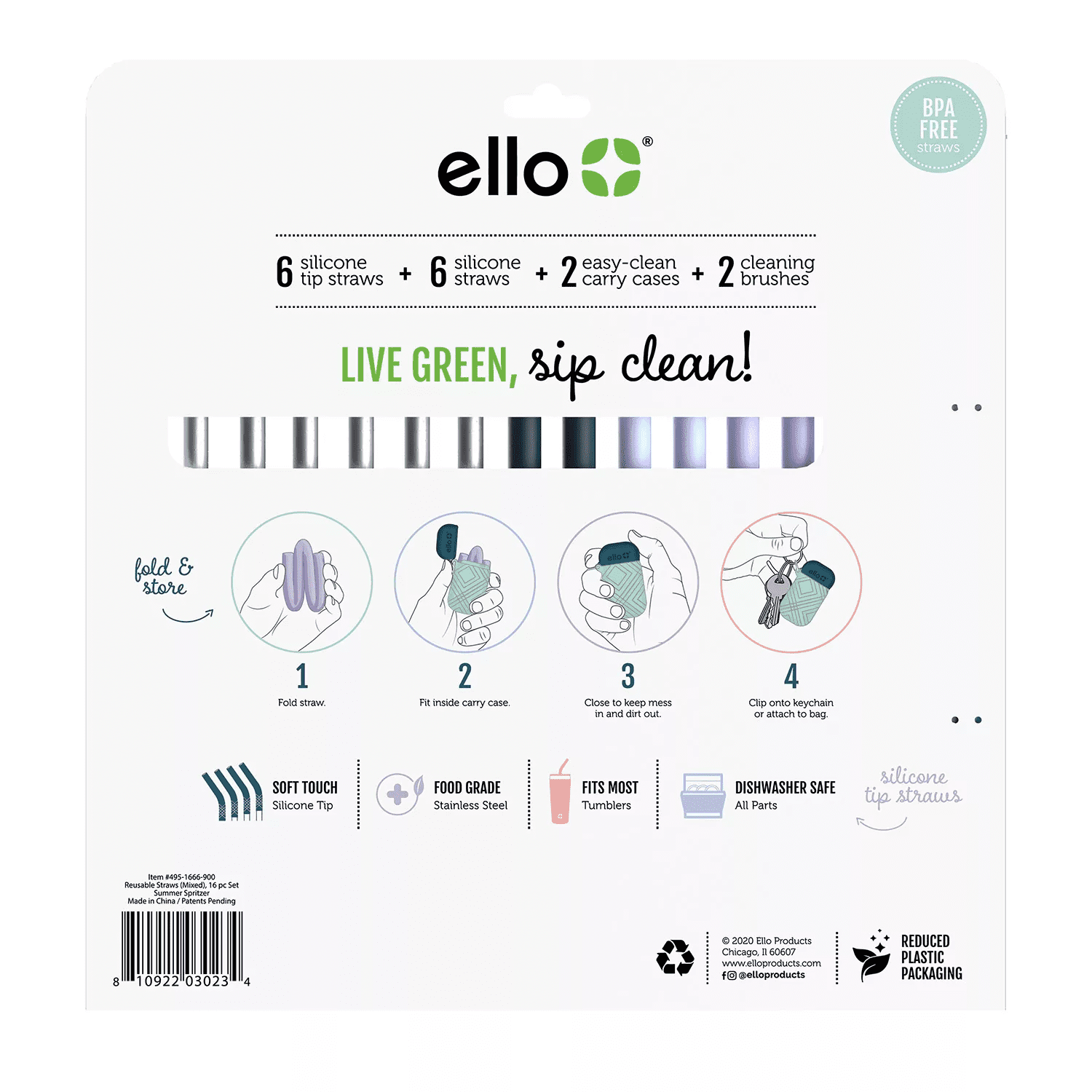 Ello's 16Pc Reusable Straw Set 