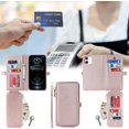thumbnail image 3 of Compatible with iPhone 12 Pro/iPhone 12 Wallet Case,Detachable 2 in 1 Magnetic [9 Card Slots] Removable Wrist Strap Zipper Shockproof Kickstand Multi-Function PU Leather Case,6.1",Rosegold, 3 of 16