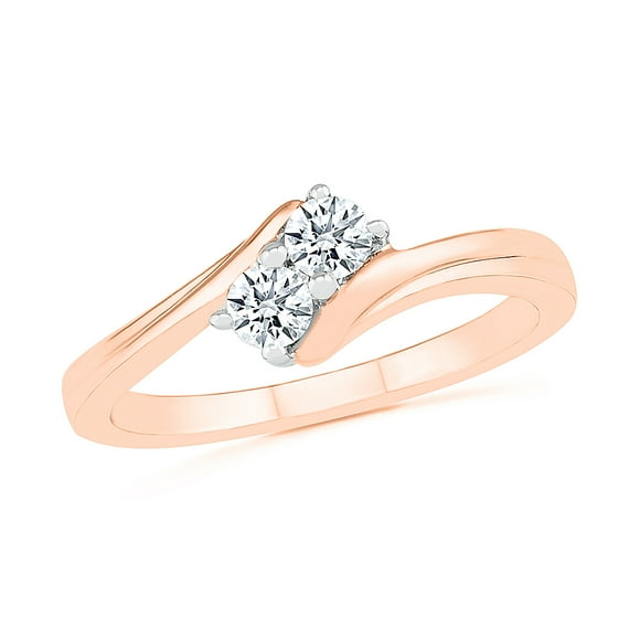 DGOLD 10kt Rose Gold Round White Diamond Classic Two Stone Ring (1/3 cttw)