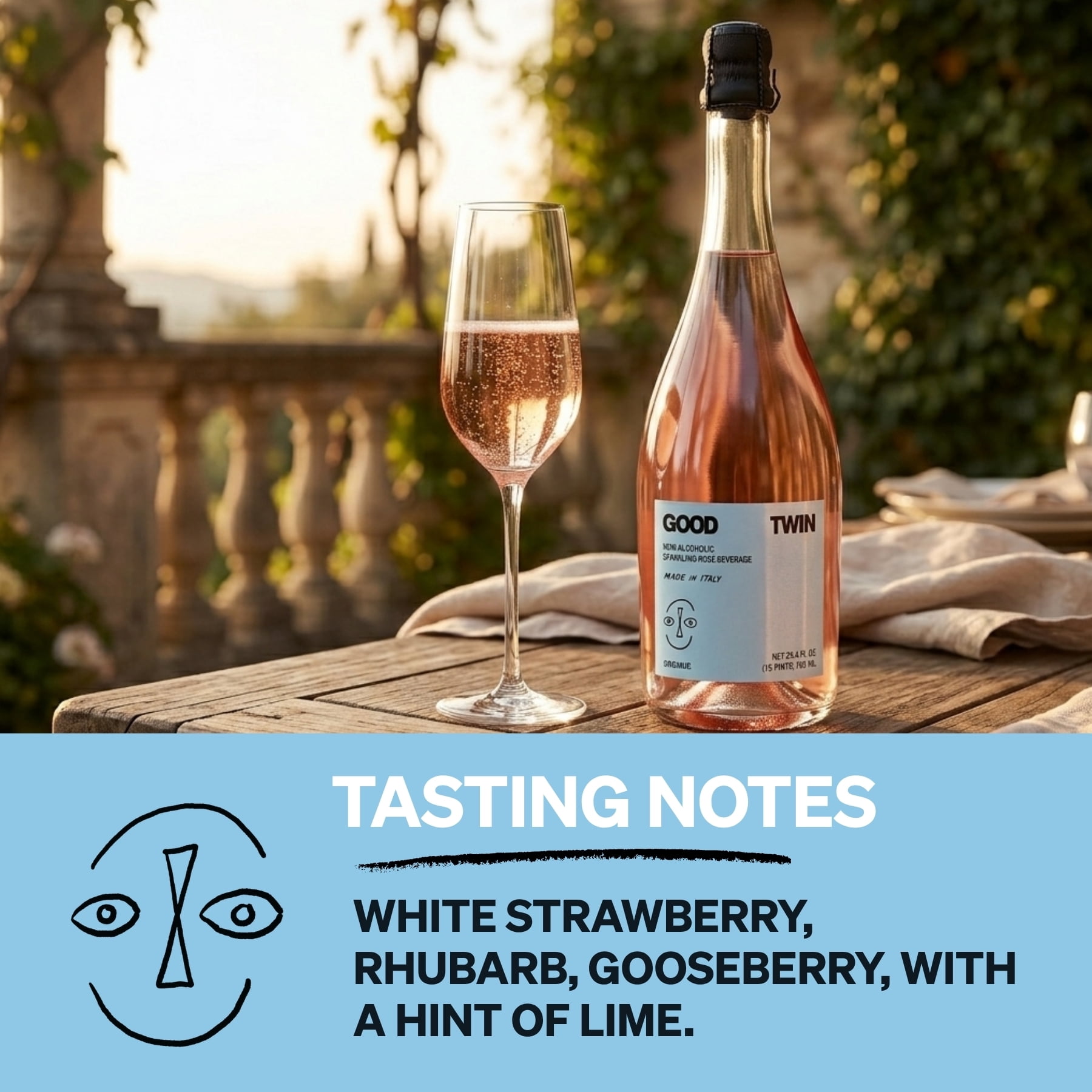 Good Twin Non Alcoholic Sparkling Rosé Wine Alternative - (2) 750ml Bottles - Organic