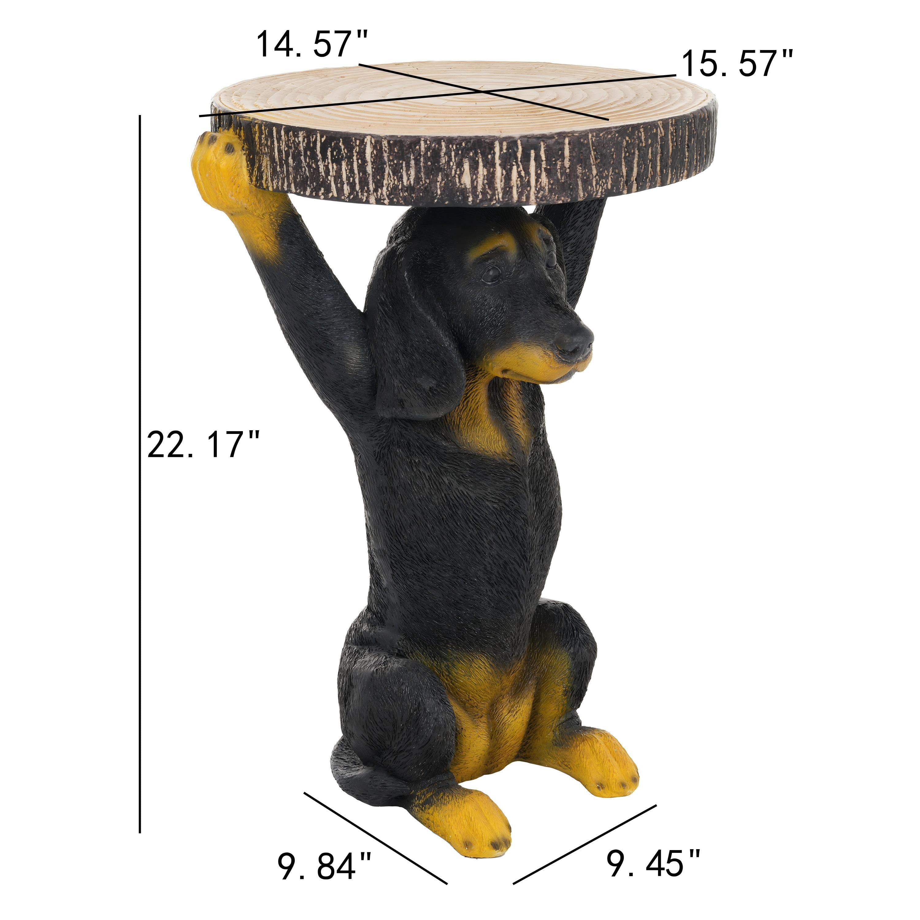 Pedestal Side Table, 22.17 Inch Hand-Painted Dog Shape End Table for Patio Garden, Black and Brown